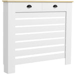 Couvercle de radiateur cache radiateur grille à lattes horizontales avec 2 tiroirs en bois 111l x 19P x 95,5H cm blanc
