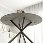 Table à Manger Ronde pour 4 Personnes 100 cm, Style Industriel avec Plateau Aspect Bois, Piètement Croisé en Acier, Gris