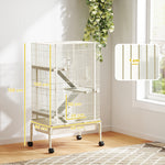 Cage pour lapin enclos à 4 niveaux avec 2 portes 3 rampes plateau profond roulettes 69 x 44 x 120 cm beige