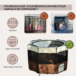 Parc enclos pliable pour chien chat petits animaux octogonal en tissu Oxford et acier Ø 90 x 41H cm marron beige