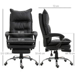Fauteuil de bureau, chaise bureau ergonomique en similicuir avec large assise rembourrée, dossier inclinable, hauteur réglable, accoudoirs et repose-pied intégrés, charge 135 Kg, noir