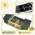 Casa para tortugas terrestres recinto exterior 2 refugios soporte de lámpara ajustable madera maciza 120 x 56,5 x 43 cm gris