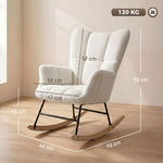 Fauteuil à Bascule, Rocking Chair en Peluche Teddy, Poches Latérales, Dossier à Oreilles Capitonné, Crème