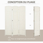 Paravent intérieur en bois 3 panneaux séparateur de pièce pliable pour salon chambre 135 x 180 cm blanc