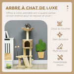 Arbre à chat hauteur 116 cm niche panier plateformes pompons en peluche et jacinthe d'eau - beige
