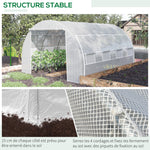 Serre de jardin serre tunnel 12 m² avec porte, parois latérales enroulables 8 fenêtres acier PE  4 x 3 x 2 m blanc