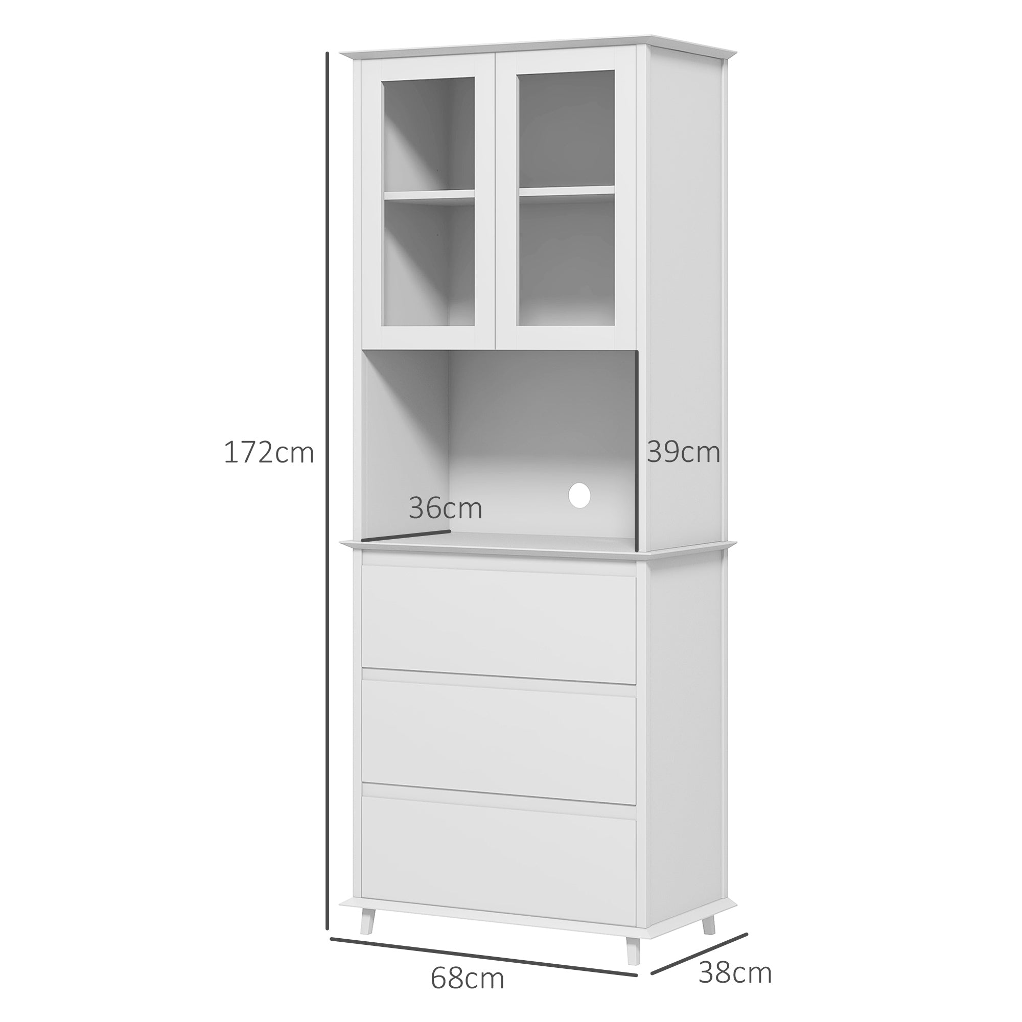 Buffet de cuisine meuble de rangement placard 2 portes 3 tiroirs et niche centrale dim. 68L x 38l x 172H cm MDF blanc