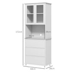 Buffet de cuisine meuble de rangement placard 2 portes 3 tiroirs et niche centrale dim. 68L x 38l x 172H cm MDF blanc