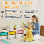Meuble rangement enfant à 2 niveaux, étagère de rangement pour jouets enfants avec 6 bacs amovibles, 97x21x29cm, blanc