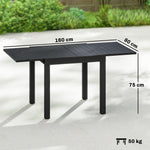 Table de jardin extensible pour 4-6 personnes avec rallonge auto-stockée aluminium avec effet bois 80-160 x 80 cm noir