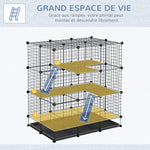 Cage parc enclos rongeurs modulable dim. L 111 x l 75 x H 119 cm 3 niveaux 4 portes fil métallique noir
