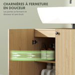 Meuble sous lavabo, meuble de salle de bain 2 portes à fermeture amortie, étagère réglable, 60x39,8x58,5cm, bois naturel