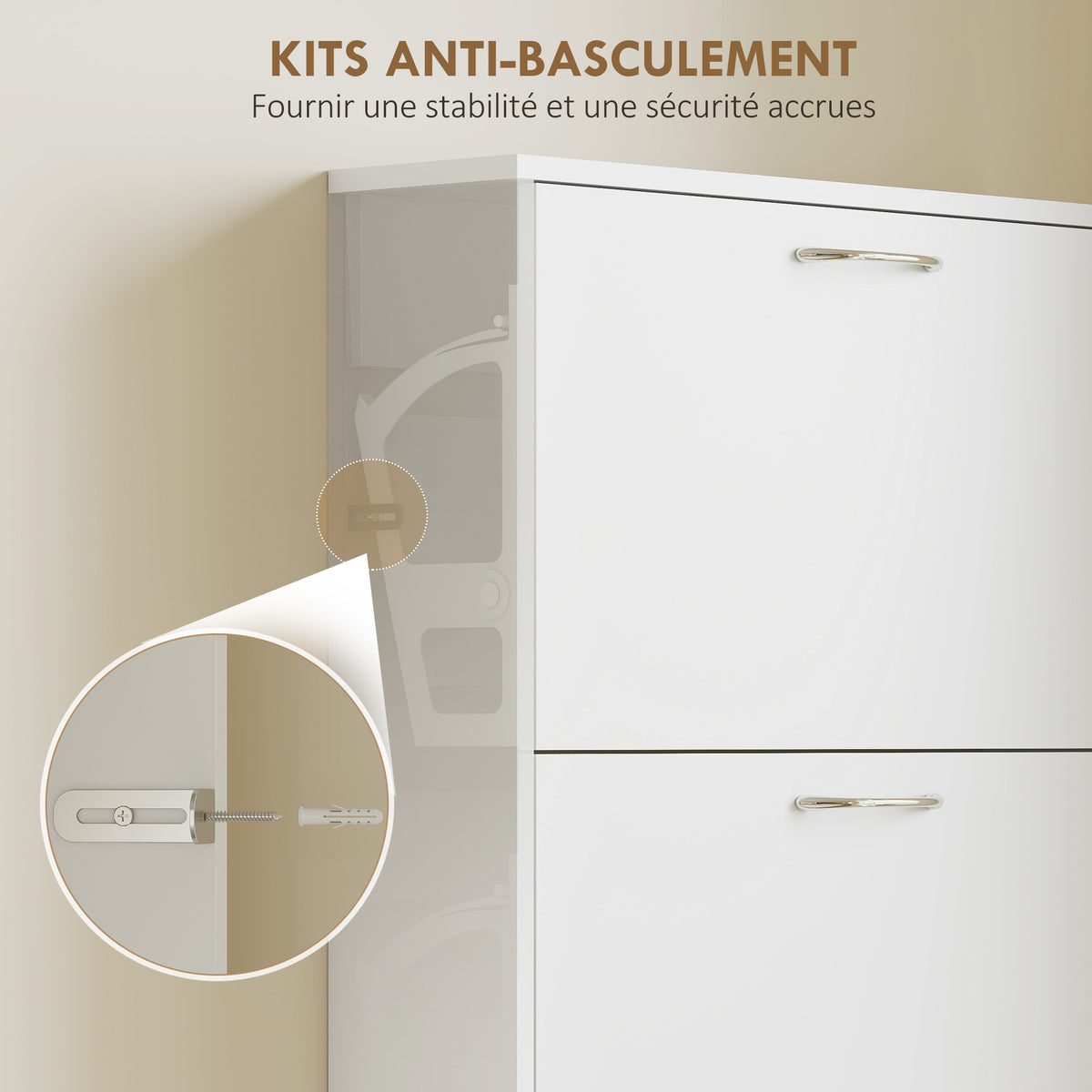 Meuble à chaussures 15 paires, armoire à chaussures étroite moderne avec 5 tiroirs rabattables, 65 x 17 x 180,5 cm blanc