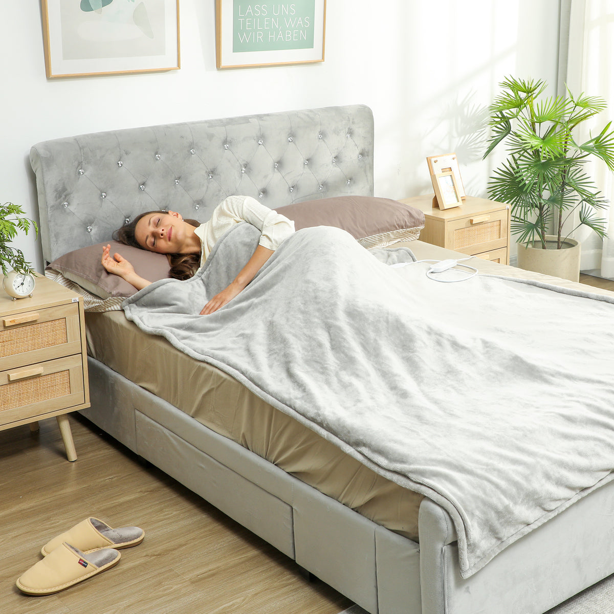 Coperta termica, plaid riscaldante, 9 livelli di calore, timer 9 ore, lavabile in lavatrice, 180x130cm, grigio