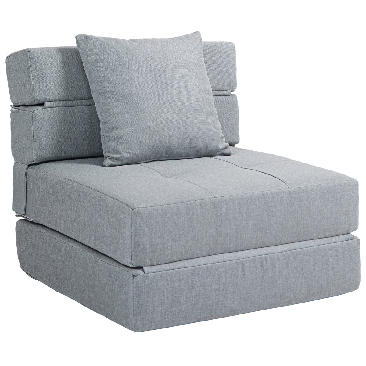Chauffeuse canapé-lit convertible fauteuil 1 place avec 1 coussin déhoussable, tissu gris clair