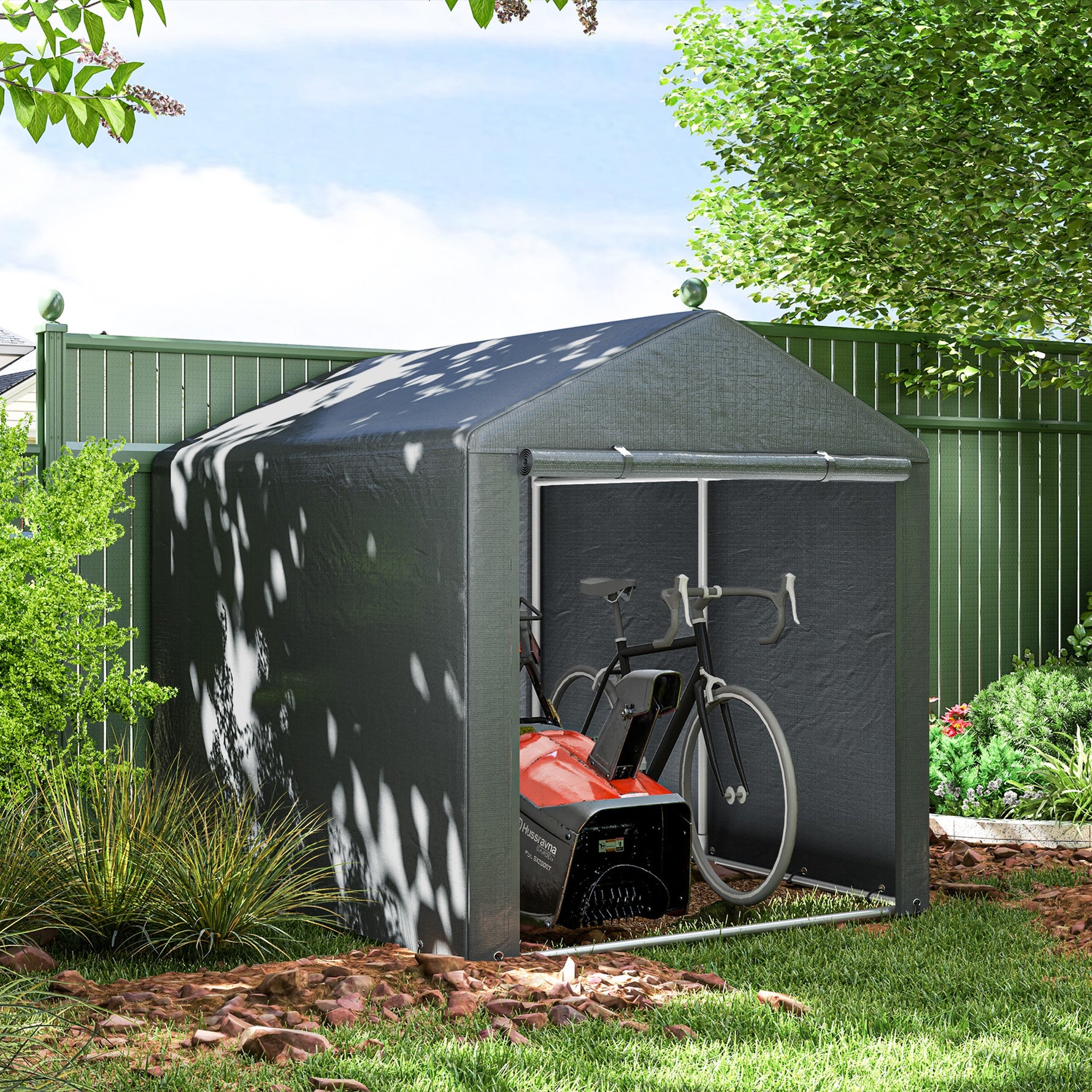 Abri de jardin tente de stockage portable abri de vélo garage pour extérieur avec cadre en acier galvanisé grande porte