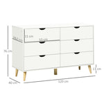 Commode 6 tiroirs meuble de rangement 5 pieds biseautés en bois  120 x 40 x 76 cm blanc