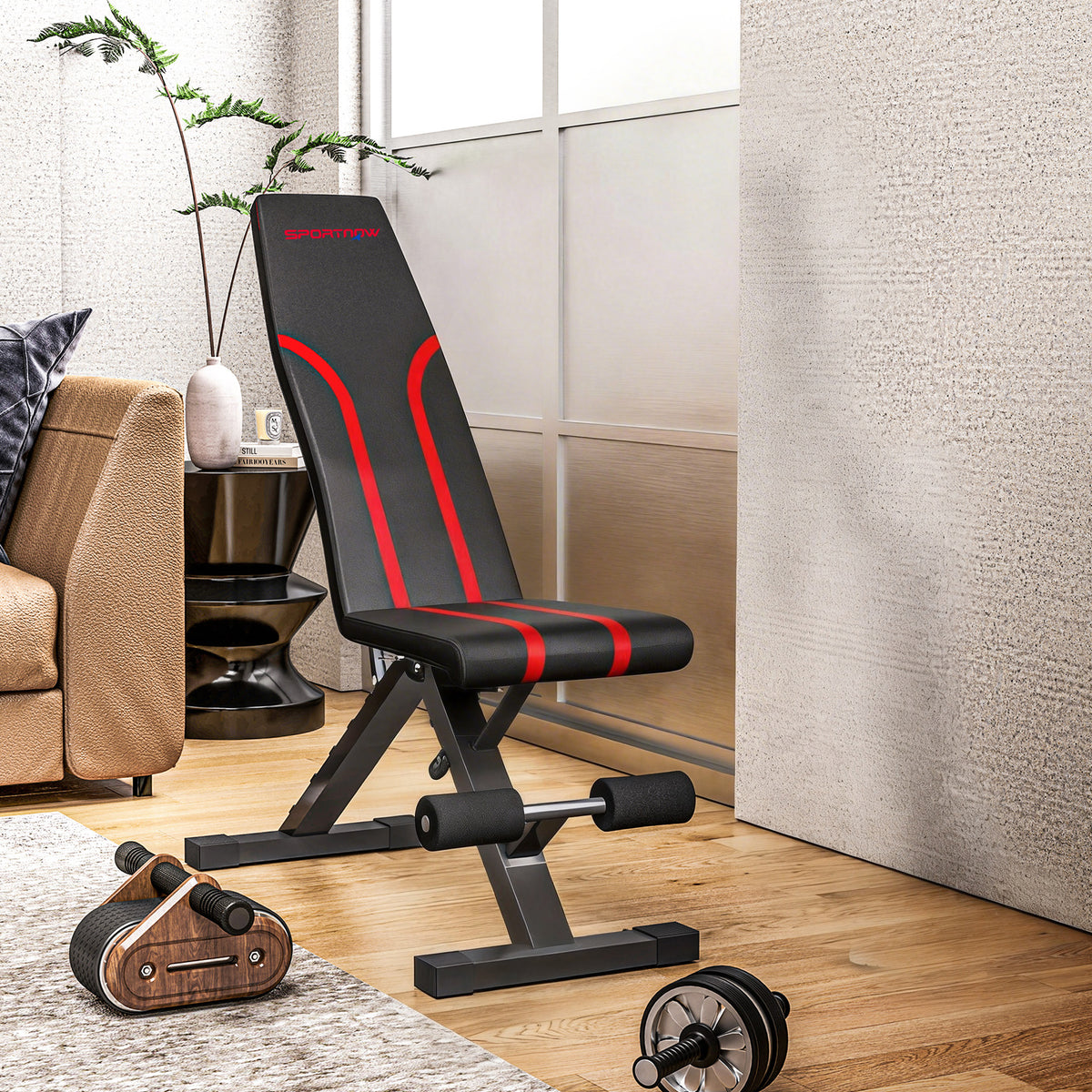 Klappbare Hantelbank, verstellbare Trainingsbank für das Ganzkörpertraining, 82 x 35 x 42,5-107 cm, Stahl, schwarz
