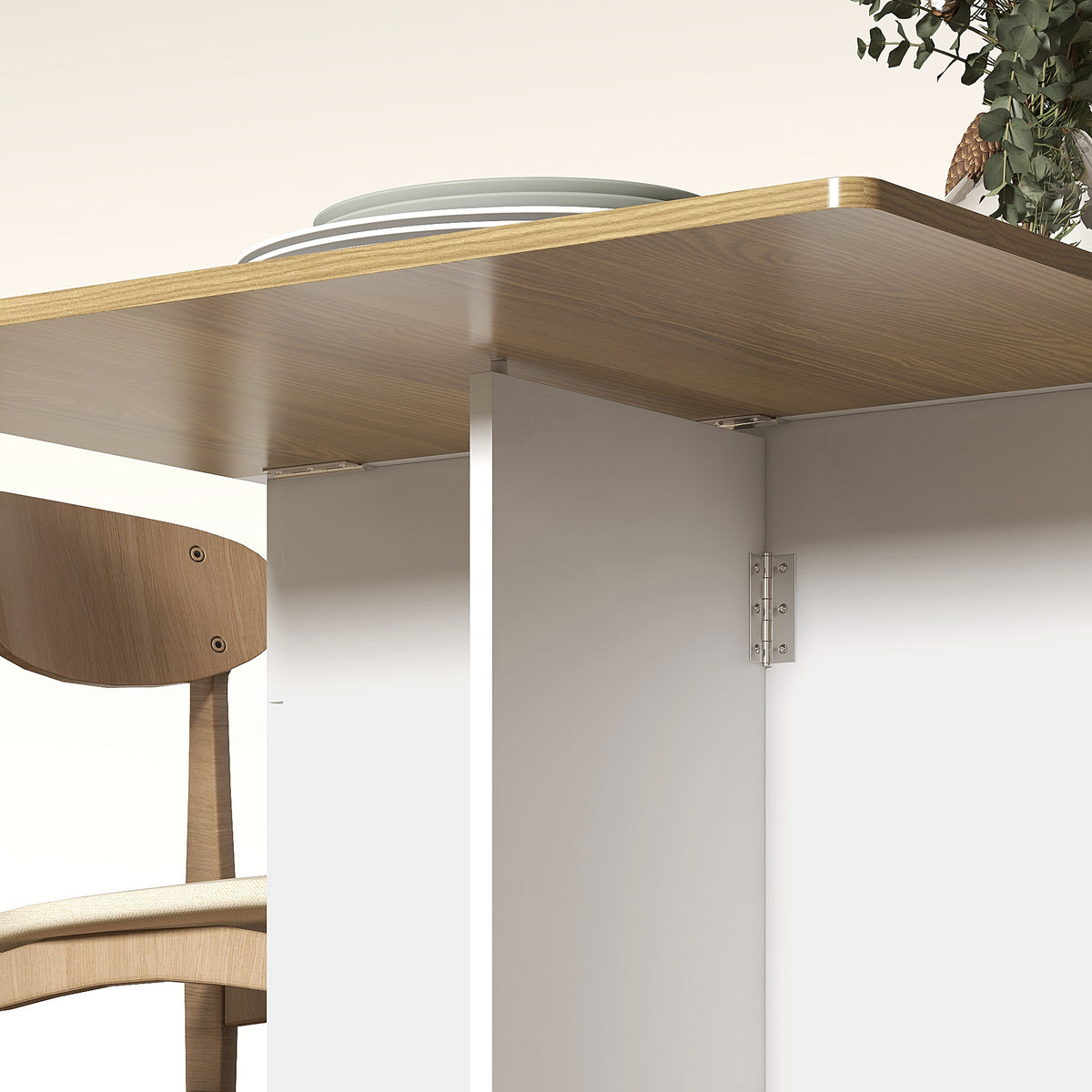 Table à manger pliable pour 6 personnes, table de cuisine sur roulettes avec 2 tiroirs 2 placards, 140x76x74cm, blanc