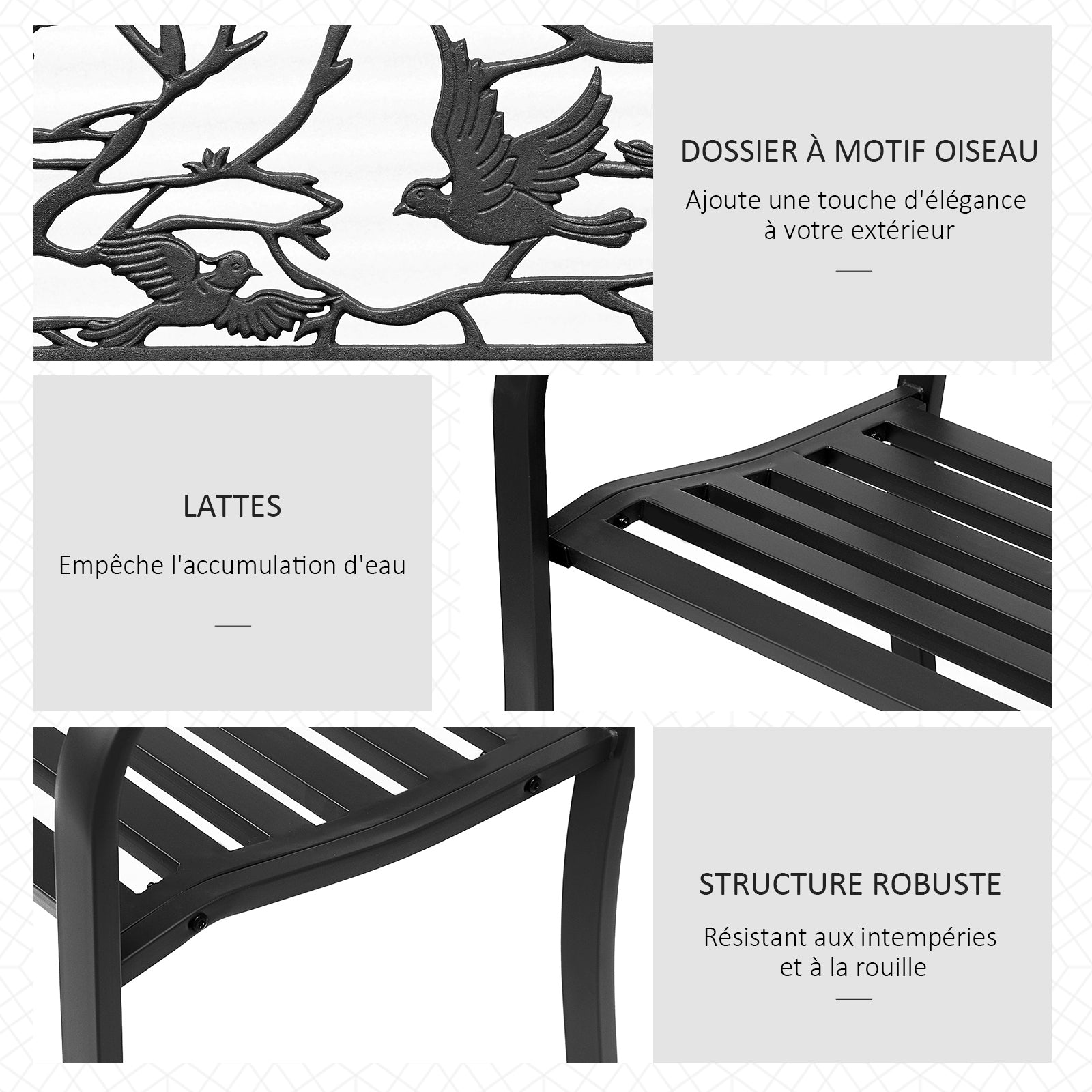 Banc de Jardin 2 Places banc extérieur jardin Style Rural Chic pour balcon terrasse patio 127 x 60 x 85 cm