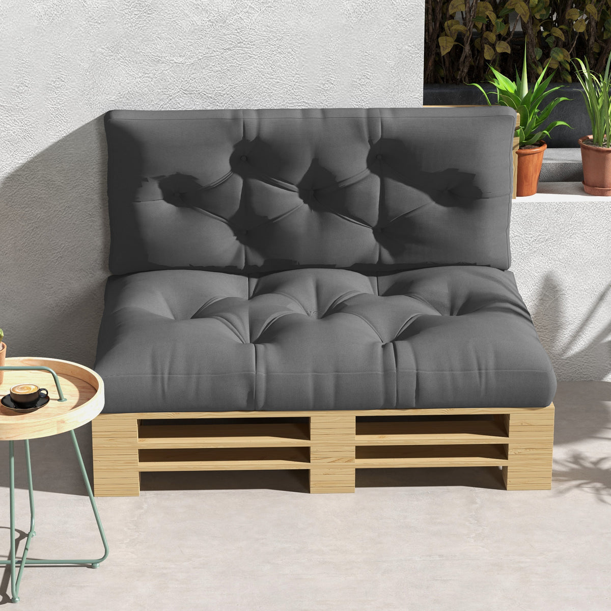 Ensemble de 2 coussins pour canapé palette 2 places dim. 120L x 80l x 12H cm Polyester gris