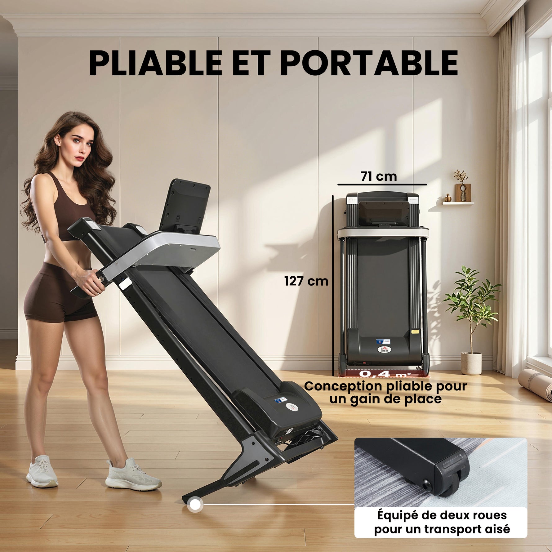 Tapis de Course Electrique Pliable - .fr x FFHandball - Tapis Roulant 1-12 Km/h 500 W écran LCD 12 programmes Noir