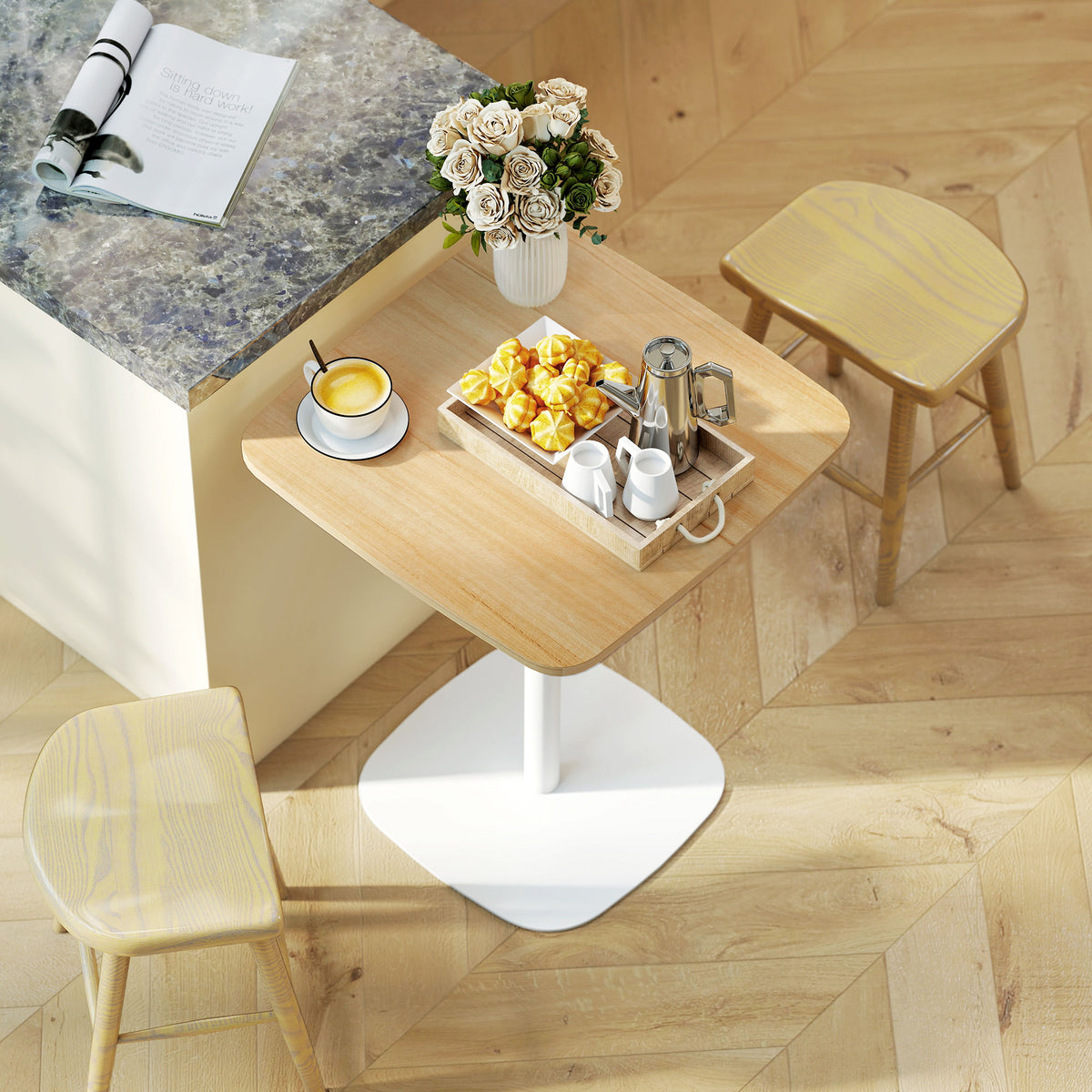 Tavolo da pranzo quadrato per 2 persone tavolo da cucina piano effetto legno base quadrata 60x60x75cm effetto legno naturale