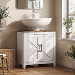 Meuble sous lavabo, meuble de salle de bain moderne avec 2 portes de grange et étagère réglable, blanc