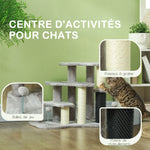 Arbre à chat tour à griffer hauteur de 50 cm avec plates-formes en peluche balles pour chat de moins de 5 kg gris clair