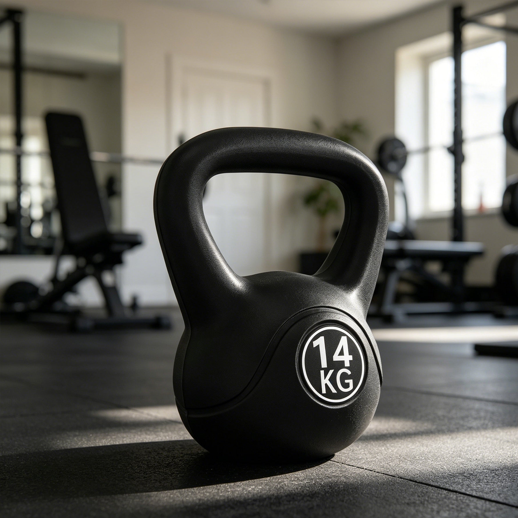 Kettlebell 14 kg, haltère avec poignée ergonomique, haltère à boule, musculation, entraînement, 27 x 21 x 31 cm noir