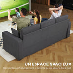 Canapé d'angle convertible en velours côtelé, canapé-lit 3 places avec rangement caché, coussins, 205x135x76cm, gris