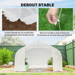 Serre Tunnel de Jardin 13,35 m² dim. 4,5L x 3l x 2H m Porte + 6 fenêtres enroulables Acier galvanisé bâche PE Haute densité Blanc