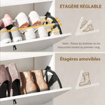 Meuble à chaussures 16 paires, armoire à chaussures avec 2 tiroirs rabattables, étagères réglables, 80x24x101cm, blanc