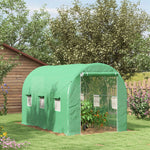 Serra da giardino a tunnel, superficie a terra 8 m², 4L x 2P x 2,05A m, telaio tubolare, porta con cerniera, 6 finestre avvolgibili, verde