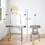 Table de toilettage pour chien pliante potence H-forme inox réglable 2 sangles panier 107 x 60 x 164 cm noir