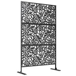 Panneau Brise Vue décoratif Extérieur Claustra Décoratif Jardin 3 Panneaux à motif floral Acier 122 x 45 x 198 cm Noir