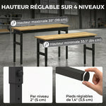 Établi d'Atelier Réglable, 121,9x50,8x79-99cm, Charge 900 kg, 2 Prises et 2 Ports USB, Panneau Perforé, Noir