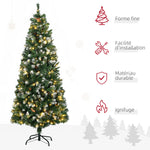 Sapin de Noël artificiel lumineux 703 branches 250 LED 30 pommes de pin support pied pliable hauteur 180 cm Ø 80 vert