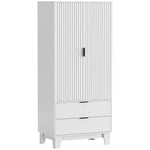 Armoire chambre penderie avec 2 portes à fermeture douce, 2 tiroirs et barre de suspension, 80x50x180cm, blanc