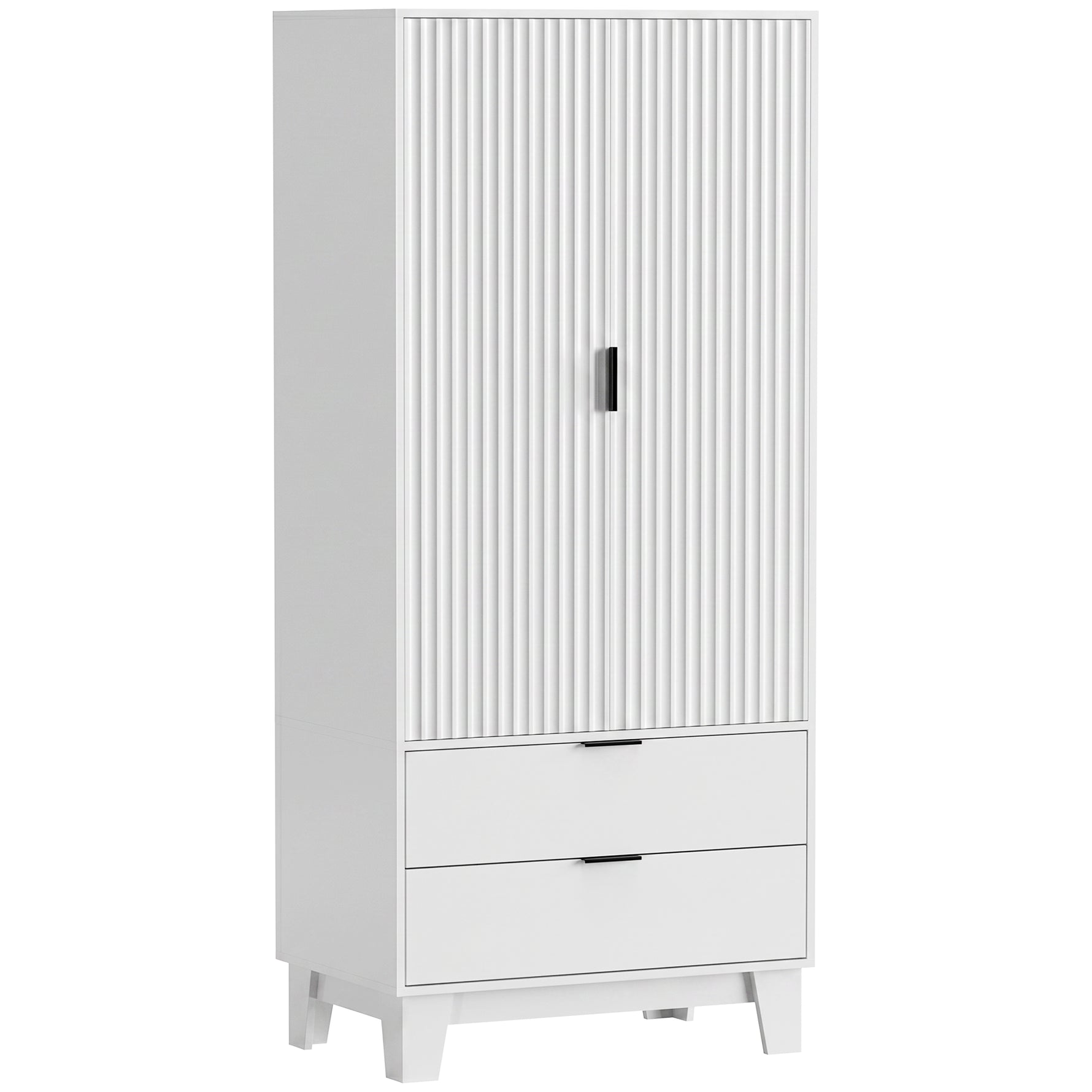 Armoire chambre penderie avec 2 portes à fermeture douce, 2 tiroirs et barre de suspension, 80x50x180cm, blanc