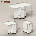Table de cuisine pliable table à manger pliante 2 plateaux rabattables avec 2 tiroirs 1 placard blanc