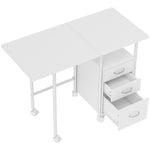 Bureau d'ordinateur pliable sur roulettes, bureau avec rangement, 3 tiroirs, plateau extensible, 105x51x75,5cm, blanc