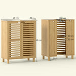 Meuble sous Lavabo en Bambou, Meuble de Salle de Bain avec 2 Portes Persiennes, Étagère Réglable, Bois Naturel