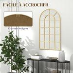 Specchio vetrata ad arco stile industriale finestra a tutto sesto metallo 110 x 65 cm dorato