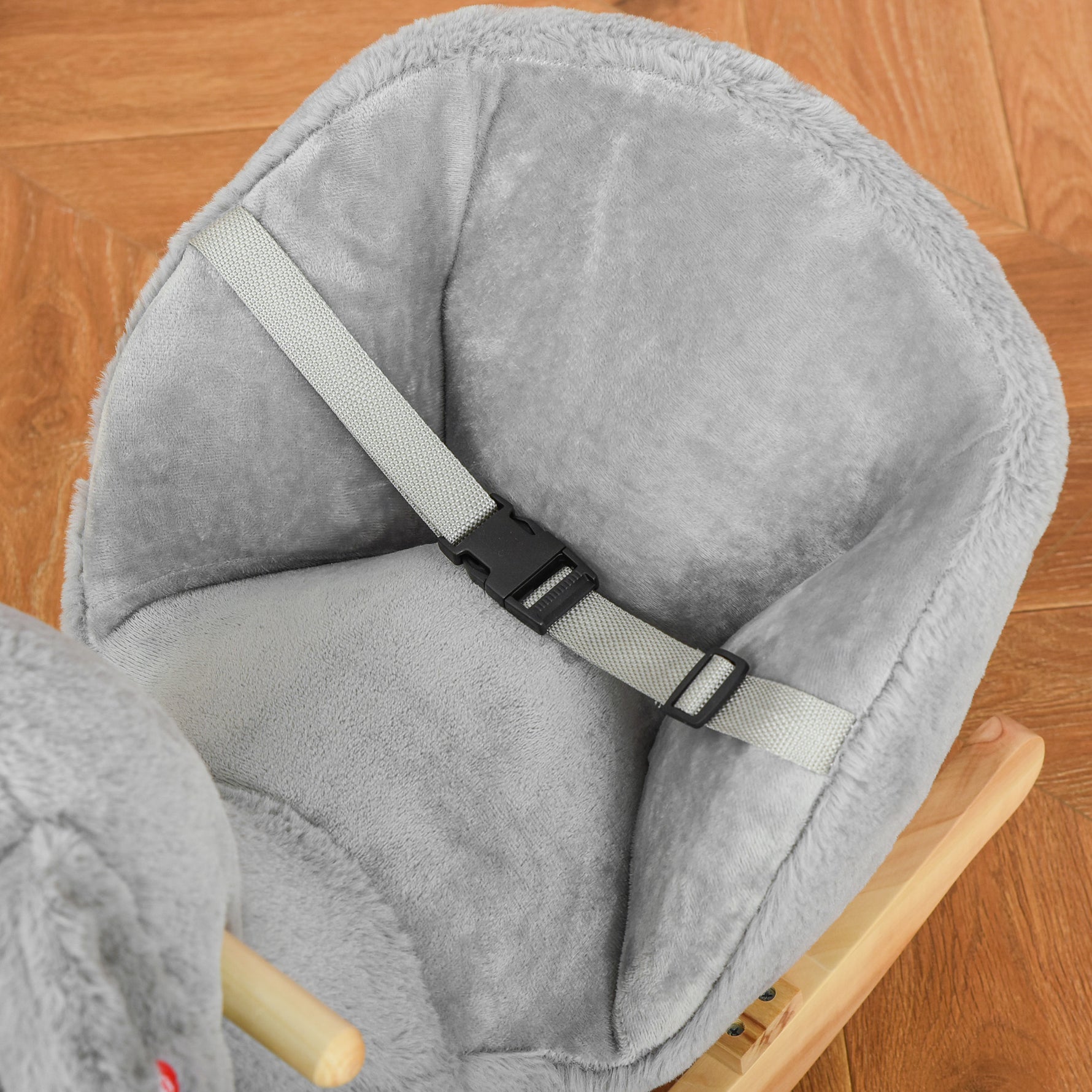 Jouet à Bascule Koala avec marionnette - Effet sonore Rugissement - Fauteuil intégré, Ceinture de sécurité - pour 18-36 mois - Bois peuplier Peluche Courte Polyester Gris