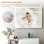 Miroir salle de bain LED bluetooth 70 x 90 cm interrupteur tactile lumière réglable 3 couleurs anti-buée mémoire argent