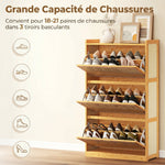 Meuble à chaussures 14 paires, armoire à chaussures 3 tiroirs rabattables, étagères réglables 69x29x119,8cm bois naturel