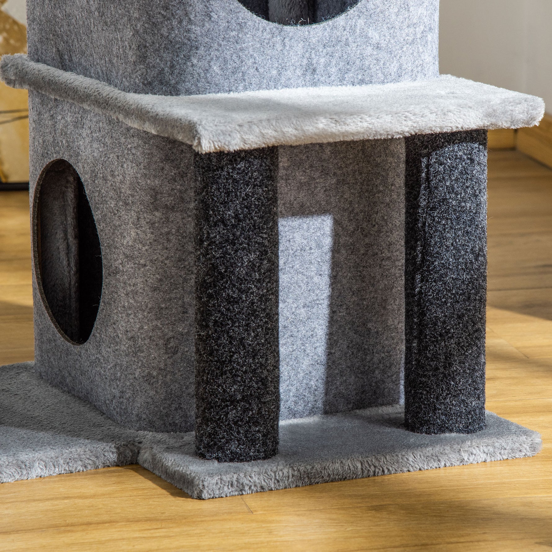Arbre à chats design cosy chic multi-équipements centre d'activités niches plateformes lit jeu boule feutres amovibles lavables panneaux de particules peluche courte 48 x 48 x 100 cm gris