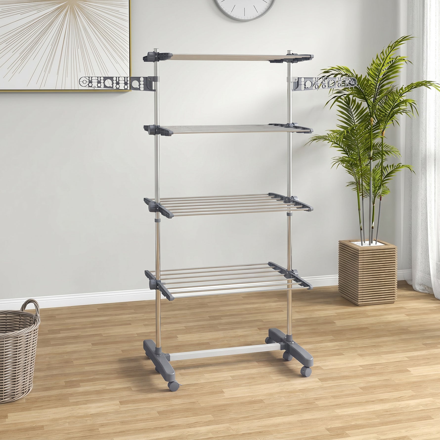Séchoir à Linge étendoir pliable ailes latérales utilisation intérieure et extérieure 142 x 55 x 172 cm 4 niveaux gris