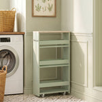 Carrello portaoggetti a 3 ripiani, carrello di stoccaggio con ruote e manico - 48 x 15 x 80 cm verde